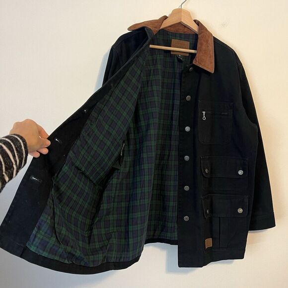 VINTAGE Lauren Jeans Co. Black Barn Chore Coat Jacket Plus Size 1X Suede Collar - Picture 7 of 10